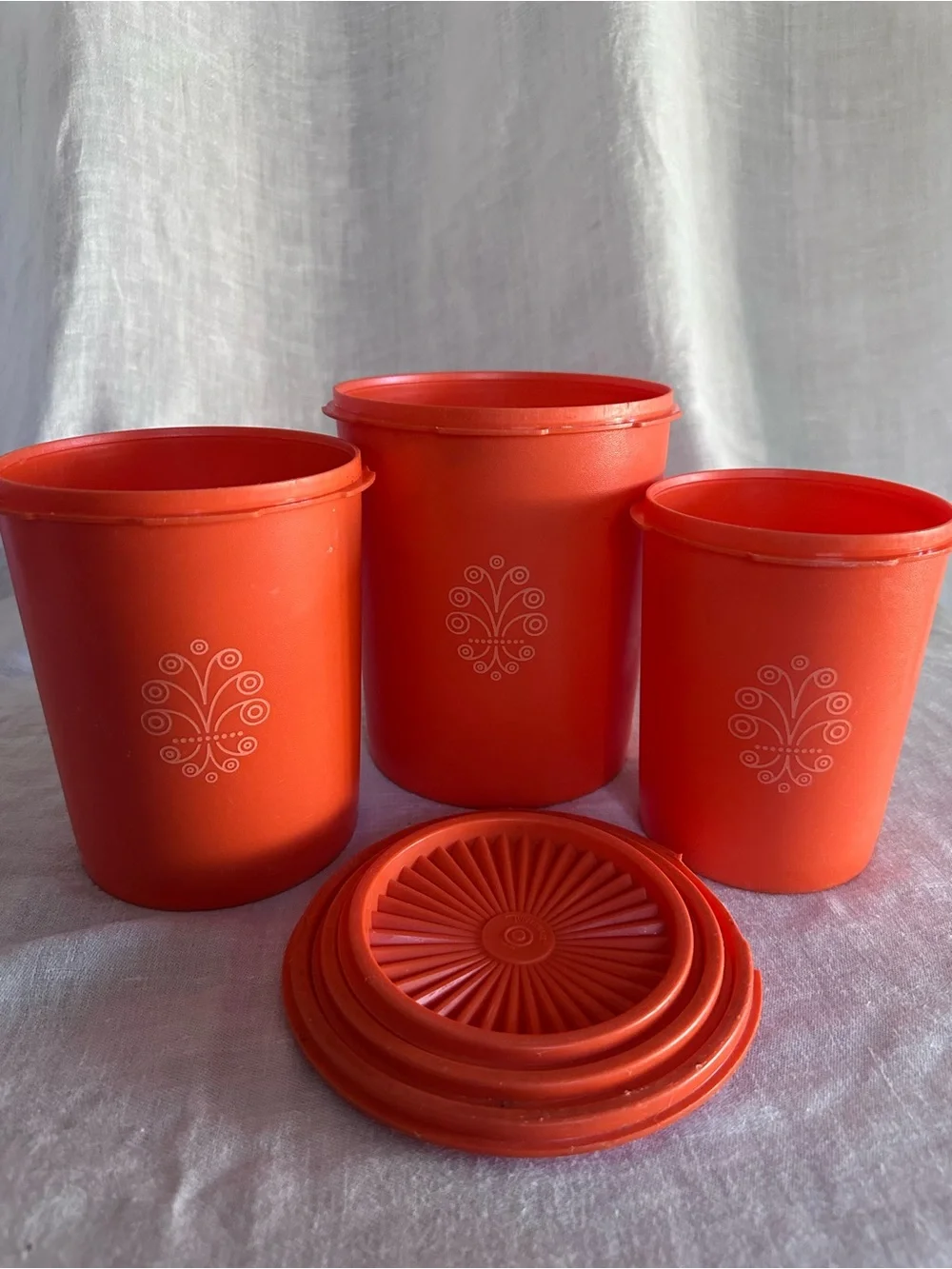 Vintage Orange Tupperware Servalier Canisters